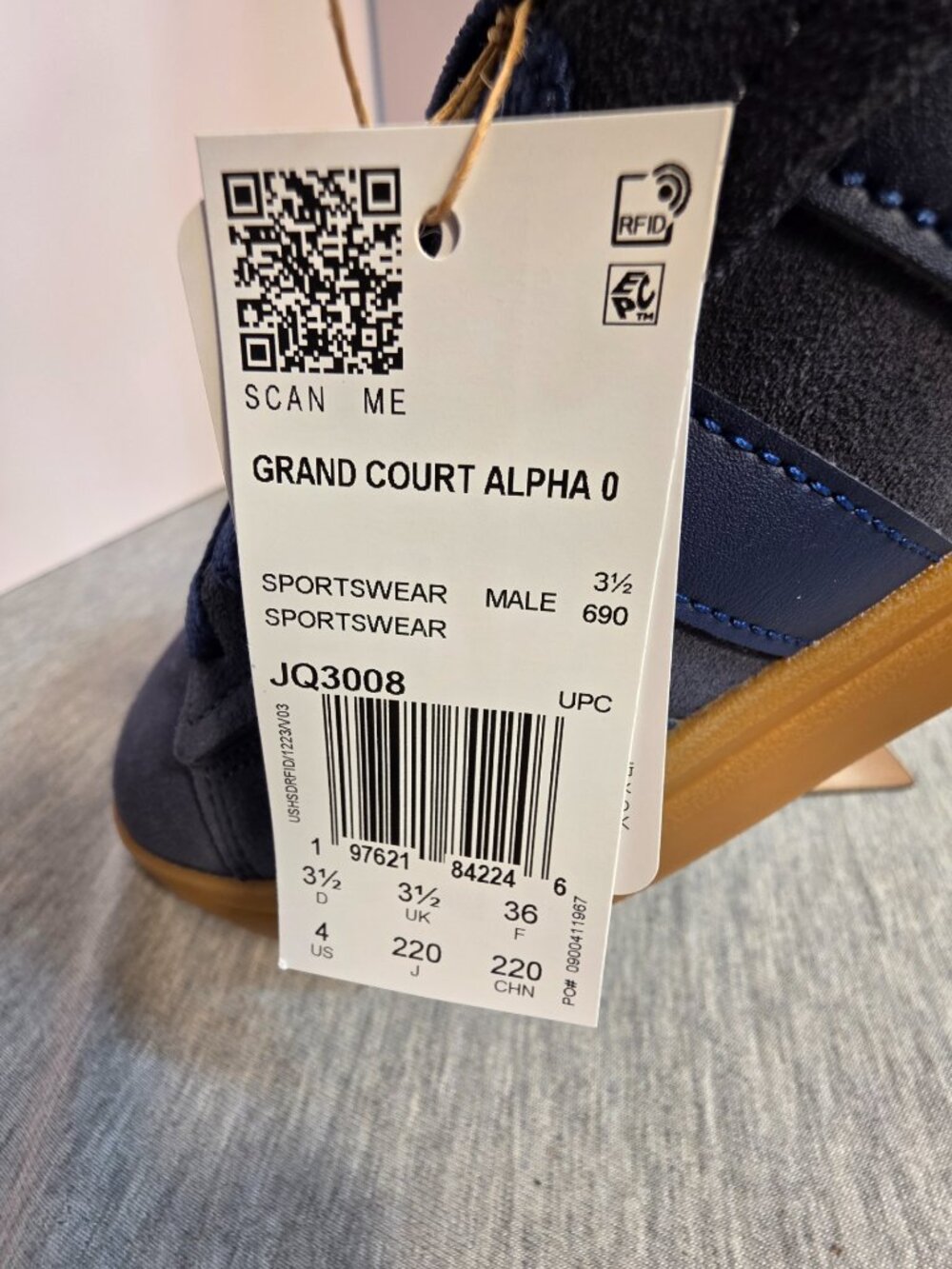 NWT Adidas Grand Court Alpha 00s Navy Suede Gum Sole Sneaker Size 4 (EU 36) - Picture 5 of 8